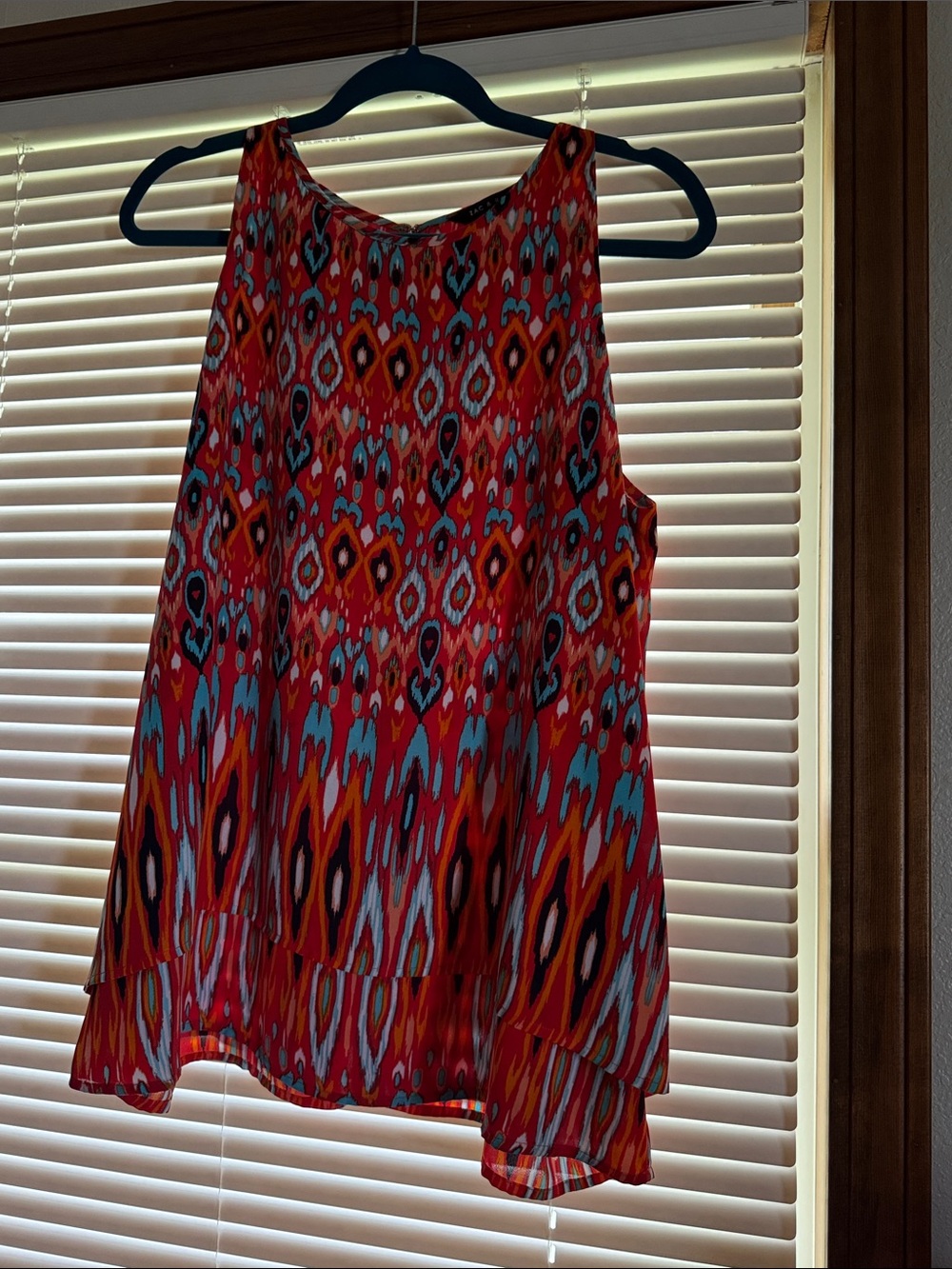 Zac & Rachel Red Ikat-Print Layered Sleeveless Camisole